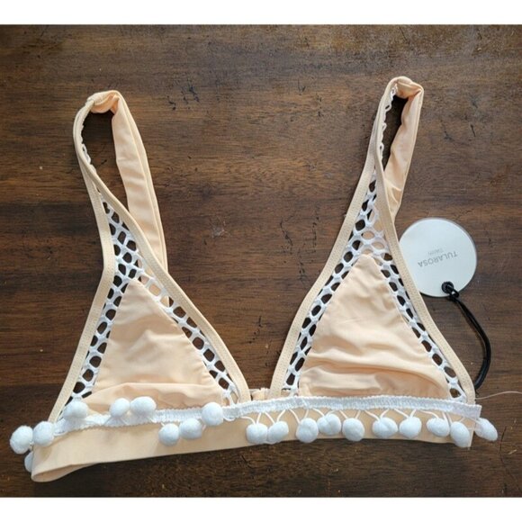 NWT Tularosa XS Thessy Pom Pom Triangle Bikini Swim Top Peach 123477 - Picture 1 of 3